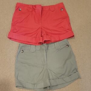 Lands' End Red/Coral and Green Bermuda Shorts Classic Summer Style